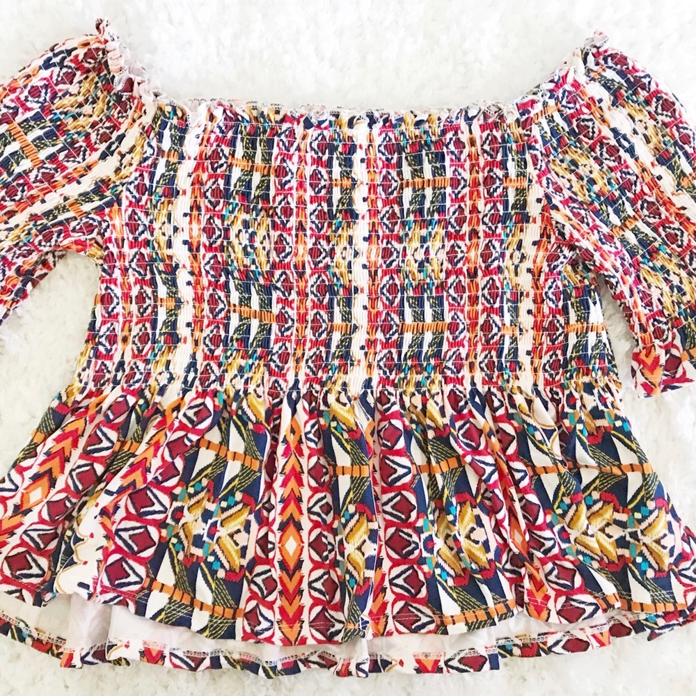 Bright Tribal Print Scrunch Top